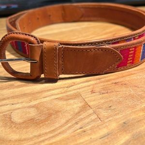 Leather based with colorful woven inset, 40”